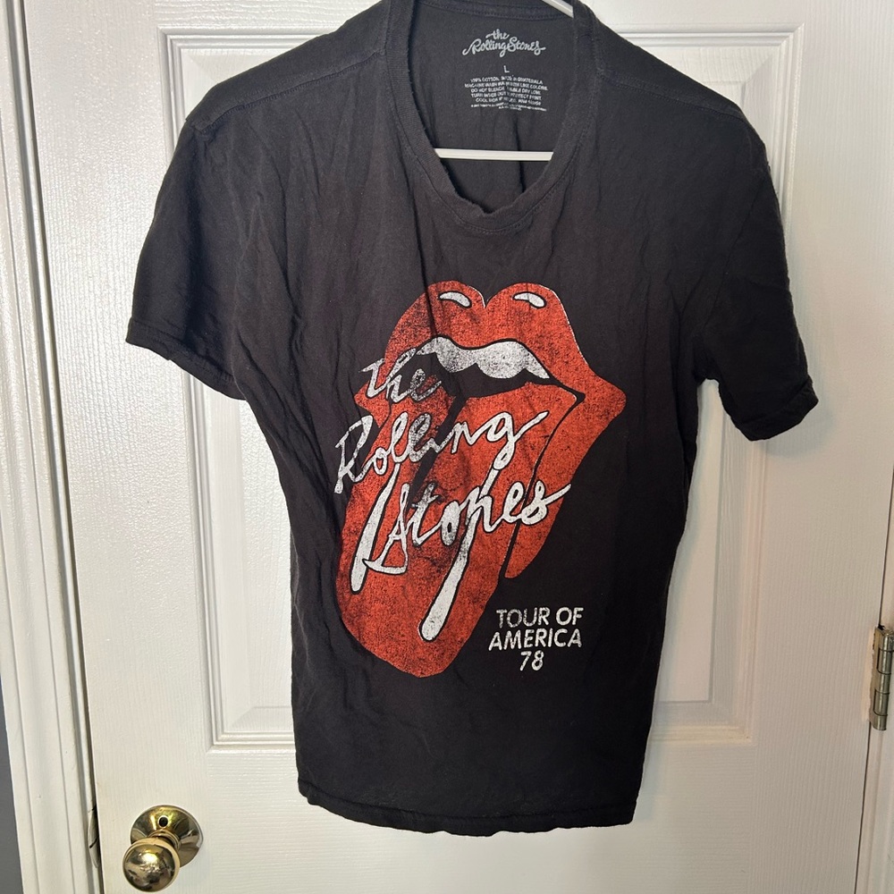 the Rolling Stones Black Tee with Red Logo